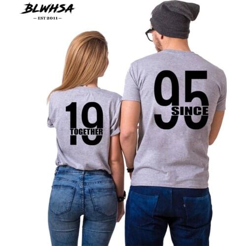 BLWHSA Since 1995 Together Printed Couple T Shirts Women For Lovers Casual Matching Couple Clothes Summer Men Valentines Tees