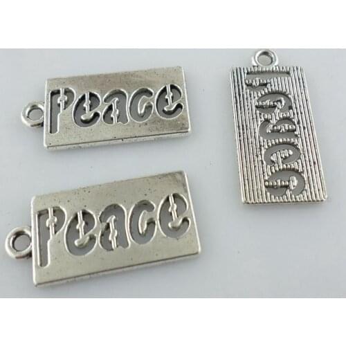 32pcs Tibetan Silver Lettering "Peace" Rectangle Charms Craft Pendants 10x23mm Jewelry Findings