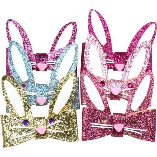 12PCS/LOT Novelty Rabbit Ears Elastic Hair Bands Girls Ribbon Clip Bow Girl Hair Tie Hairpin Handmade Fashion Hair Accessories