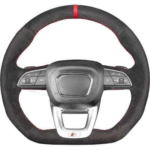 Handsewing Black Suede Marker Car Steering Wheel Cover For Audi Q5 SQ5 2017-2019 Q3 2018 2019 Q8 SQ8 2018 2019 Q7 SQ7 2014-2019