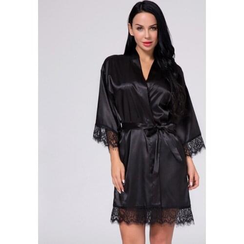 Sexy Bridesmaid Short Satin Bride Robe Lace Kimono Women Wedding Sleepwear Summer Female Bathrobe Lingerie Clothes Home Femme