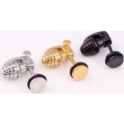 2 pieces Punk Rock Square Grenade Stainless Steel Stud Earring Men Wing stud earrings Landmine Ear Studs Body Piercing Jewelry