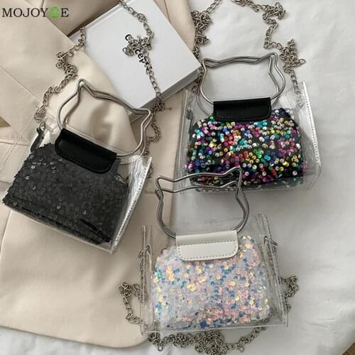 2021 Fashion Pleated Tote Bag Sequins Small Purse Chain Transparent Small Clutch Shoulder Bag Women Composite Bags