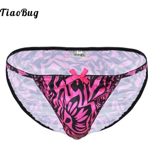 TiaoBug Rose Mens Sissy Lingerie Soft Fabric Floral Print Lace Low Rise High Cut Bikini Briefs Underwear Panties