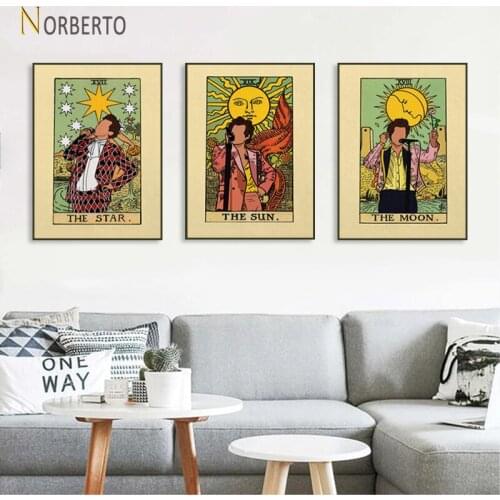 Vintage Canvas Painting Poster and Print Abstract Handsome Men Sun Stars and Moon for Living Room Bedroom Home Wall Decoration