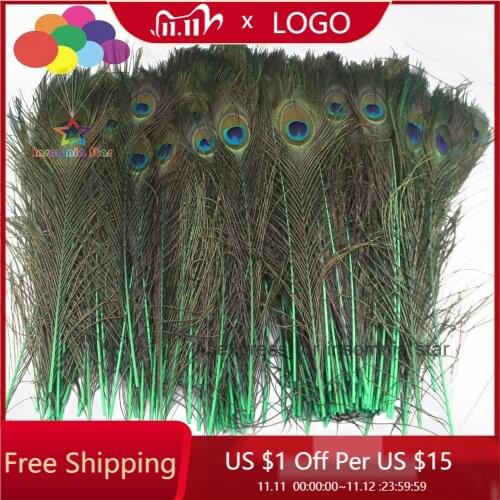 High quality 100 pieces more 40-45cm beautiful Grass green peacock feathers