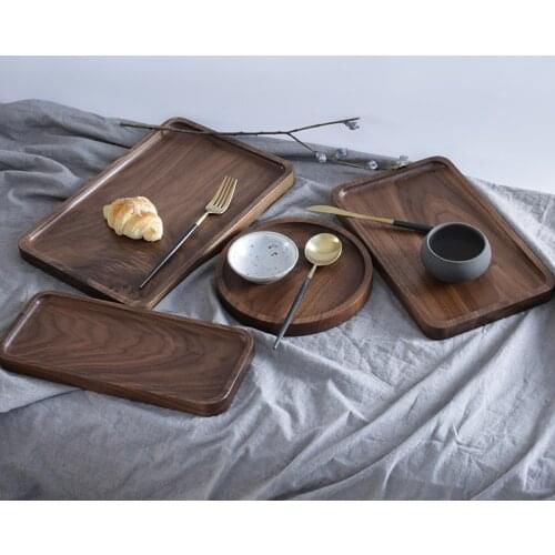 Japanese high grade lacquer-free solid wood tray black walnut tea tray rectangular plate tea tray