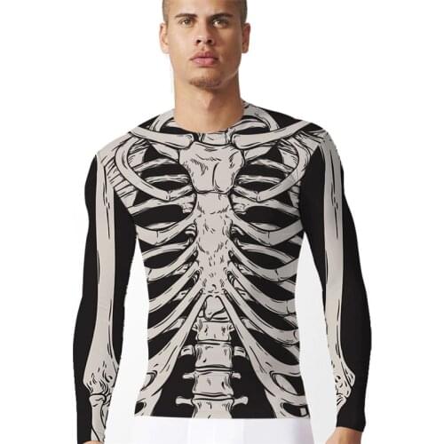 Funny 3D Skeleton T Shirt Black White Carnival Halloween Cosplay Tops Long Sleeve Slim Print Shirts for Men Women Unisex Clothes