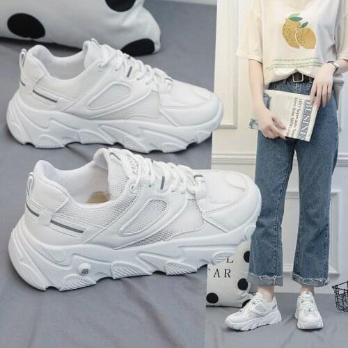 Womens Sneakers 2021 Spring New Women Low-heeled Lace-up Casual Shoes Fashion Mesh Breathable Women Vulcanized Shoes Dad Shoes