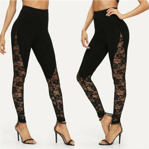 Women High Waisted Leggings Lace Flowers Patchwork Long Pants Female Seamless Basic Plain Fitness Stretch Leggings Plus Size