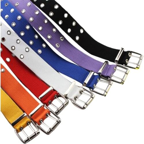 Women 2 Row Pin Buckle Canvas Belt Waistband Punk Fashion Studded Grommet Hole 105cm colorful Jeans Decorative Belt