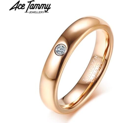 4mm Rose Gold Tungsten Carbide Ring For Women CZ Stone Engagement Ring Wedding Bands Fashion Jewelry Party Finger Ring Gifts
