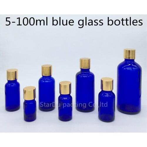 5ml 10ml 15ml 20ml 30ML 50ml 100ml blue Glass Bottle Vials, Essential Oil blue Bottle with gold screw cap Perfume bottles 480pcs
