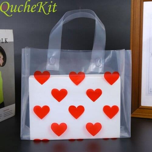 50pcs Red Heart-shaped Plastic Packaging Gift Bags Jewelry Bussiness Transparent Shopping Bag Party Favors Candy Cake Wrapper