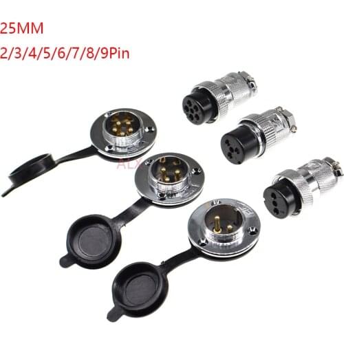 GX25 25MM aviation connector With Flange male & female 2/3/4/5/6/7/8/9 pin wire panel connector aviation plug socket 2pin 3pin