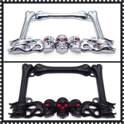 Aftermarket Free Shipping 3D SKULL FLAME BONES BLACK MOTORCYCLE LICENSE PLATE FRAME FOR Harley Davidson Motorbike Parts