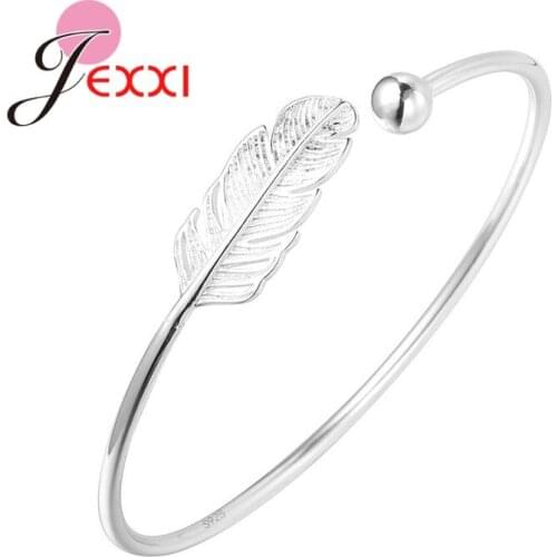 Simple Design Women Ins Round Bead Feather 925 Sterling Silver Bracelets Girls Birthday Gift Leaf Jewelry Bijoux