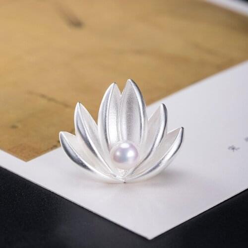 S925 sterling silver Animal pearl brooches Ethnic style cross-border clothing accessories flower collar pin creative lotus