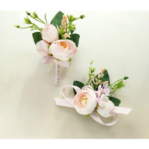 Boutonniere Pins Wedding Corsage Groom Bridesmaids Bracelet Roses Men Brooch Flowers Artificial Prom Marriage Suits Accessories