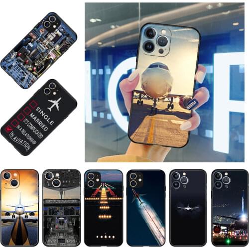 Airplane Runway Aircraft Fly Black Matte Soft TPU Silicone Phone Case For iPhone XR 12 11 Pro Max X XS 7 8 6S Plus 5S SE2 Cover