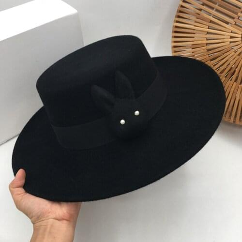 Black Wool felt the new big ins fashion elegant female cute hat along the hat fedoras panama