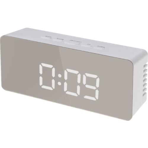 Digital LED Mirror Clock 12H/24H Alarm Desktop Thermometer Clocks White Light L4MB