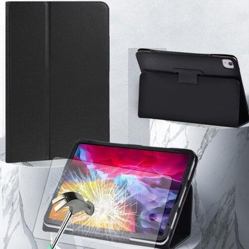 For Apple IPad Air4 10.9" 2020 Drop Resistance and Anti-Dust Tablet Back Cover Soft Stand Case+Tempered Film+Free Stylus