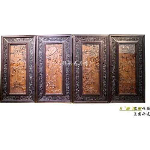 Dongyang woodcarving hanging four screen boutique relief entrance pendant hanging partition four beautiful Chinese background