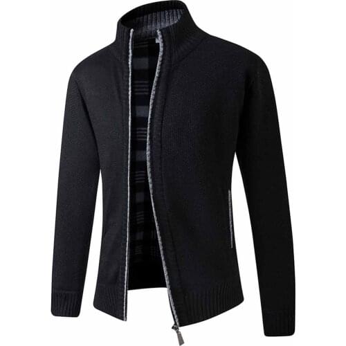FALIZA Mens Sweaters Coat New Autumn Winter Warm Thick Cardigan Long Sleeve Fleece Clothing Full Zip Male Causal Knitwear XY111