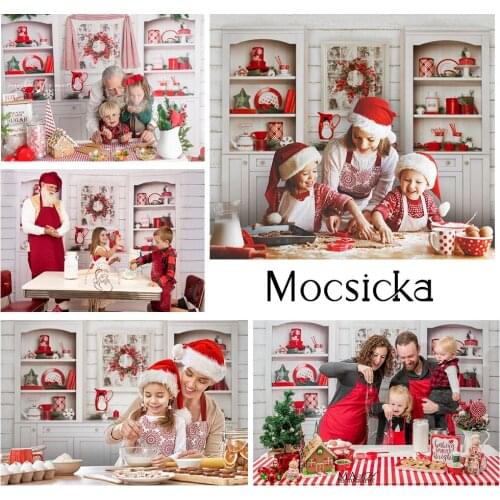 Christmas Kitchen Photography Backdrop Cupboard X-mas Holiday Party Decorations Newborn Kids Children Portrait Background Props