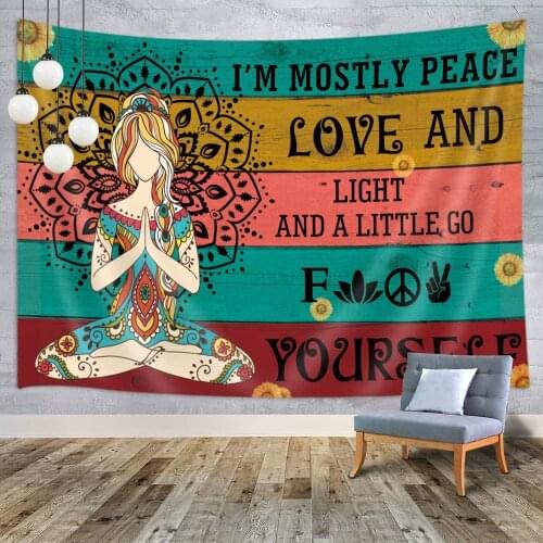 Yoga Tapestry Mandala Tapestry Wall Hanging Meditation Quotes Bohemian Psychedelic Wall Art Boho Tapestry Decoration Mural Tapiz