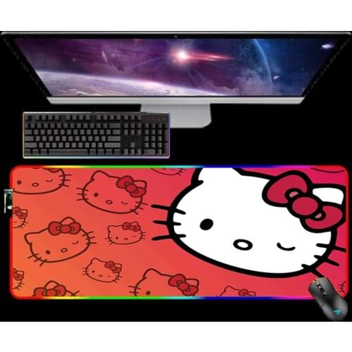 RGB Cute Kawaii Hellos Cat Kitties Gaming Mouse Pad Mousepad Keyboard Mat Mause Pad Rubber No-slip with Backlit Tapis De Souris