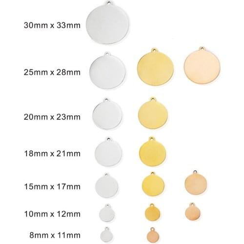 5pcs/Lot Stainless Steel Round Pendants Tags Different Sizes Charms For DIY Jewlery Making Necklace Bracelet