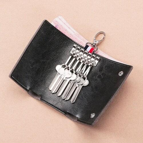 Fashionable bill home key case solid color bright leather ladies key case medium and long waist hanging door car bag