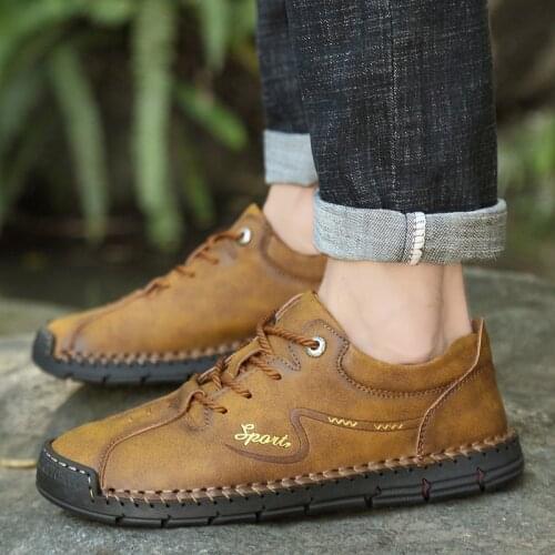 2021 Hot New Brand Mens Soft Leather Shoes Fashion Lace-up Luxury Dress Shoes Classic Casual Flat Shoes Loafers Big Size 48