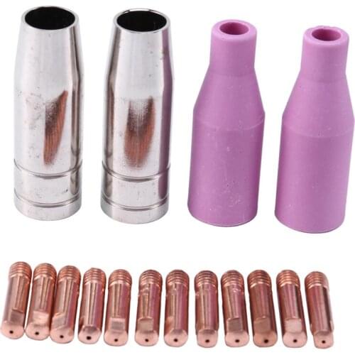 Mig Set of Nozzles 16Pcs AK15 for Welding Torch Cap Tip Contact 0.8mm MB15 Ceramic Accessories