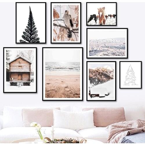 Chalet Eagle Horse Hot Balloon Pine Tree Wall Art Canvas Painting Nordic Posters And Prints Wall Pictures For Living Room Decor
