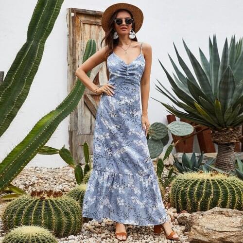 Summer New Casual Loose Womens Clothing, Tie-dye Printing Plus Size Home Wear, Sexy Sling Halter V-neck Mid-waist Dress Women