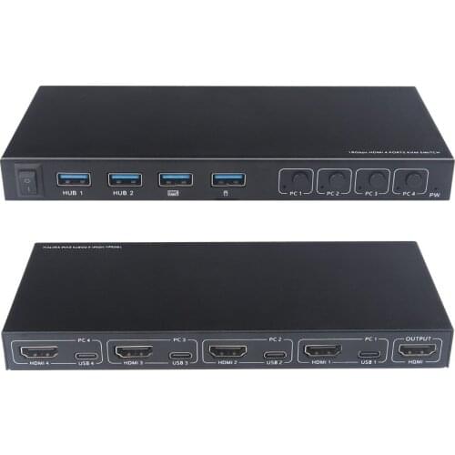 Shared 2/4 port 4K video display USB KVM switch box Type C KVM switch distributor box, used to share printer mouse and keyboard