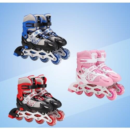 Single row flashing PVC wheel adjustable three-color optional roller skates