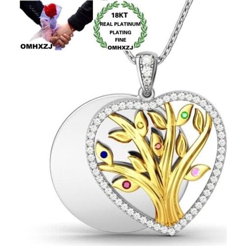 OMHXZJ Wholesale NA339 European Fashion Woman Girl Party Birthday Wedding Gift Life Tree Zircon 18KT White Gold Pendant Necklace