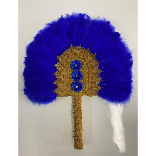 Peach Custom African Wedding Feather Hand Fan with Stones Feather Fan Handmade Bride Hand Held Photo Props Wedding Favors