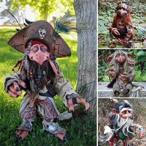 Resin Black Magic Goblin Funny Dwarfs Statue Horrifying Elf Statue Halloween Garden Decoration Lawn Resin Ornament Garden Pirate