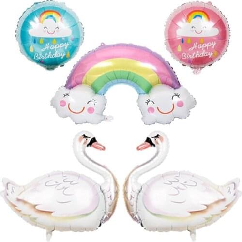 Rainbow And Swan Balloons Rainbow Clouds Balloons Mylar Rainbow Banner Clouds Foil Balloons for Wedding Birthday Baby Shower