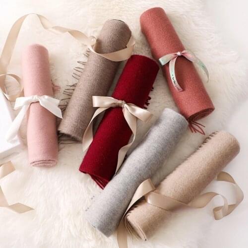 Luna&Dolphin Soft Skin-Friendly Water Ripple 100% Pure Cashmere Scarf 195X35CM Women Solid Color Shawl Men thick Warm Tippet