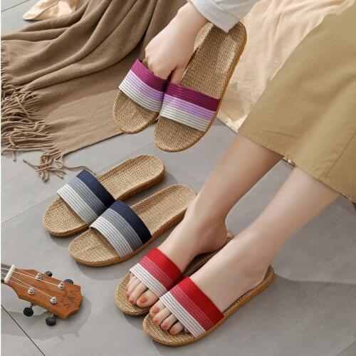 Flat Linen Womens Slippers Fashion Couples Slip On Slides Indoor Home Beach Casual Shoes Female Bohemian Flip Flops Sandalias