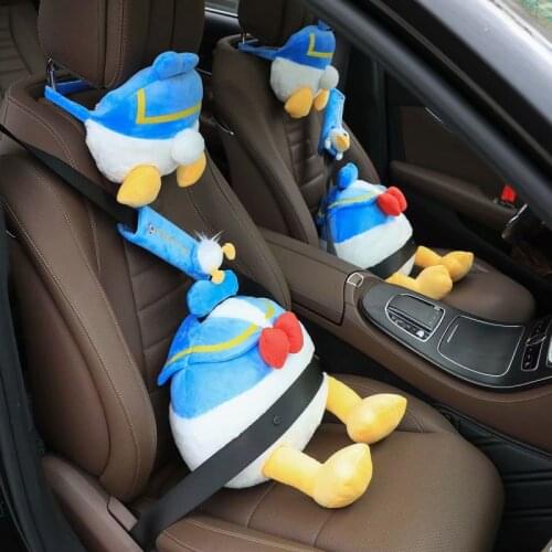 Cute vehicle-mounted plush headrest pillow chair cushion safety seat belt cover paper towel tissue box stuffed toy