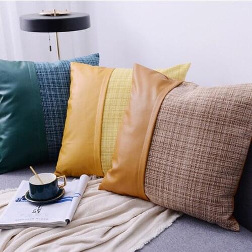 Modern Cushion Cover Nordic Leather Pillowcase Color Cotton Stitching Woven Pillow Covers Decorative Cushion Sofa Home Decor
