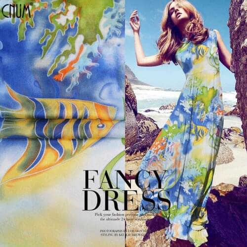 CNUM SC098 100% Silk Chiffon/Blue Ocean/Silk Fabric Thin Transparent/Width 1.48yd Thickness 6mm