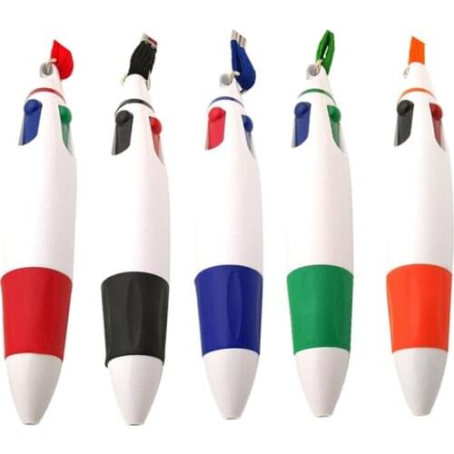 Creative Plastic 4 In 1 Colorful Ballpoint Pen Multi-color Ball Pen School Stationery Cute Writing Pen With Hanging Rope Gift